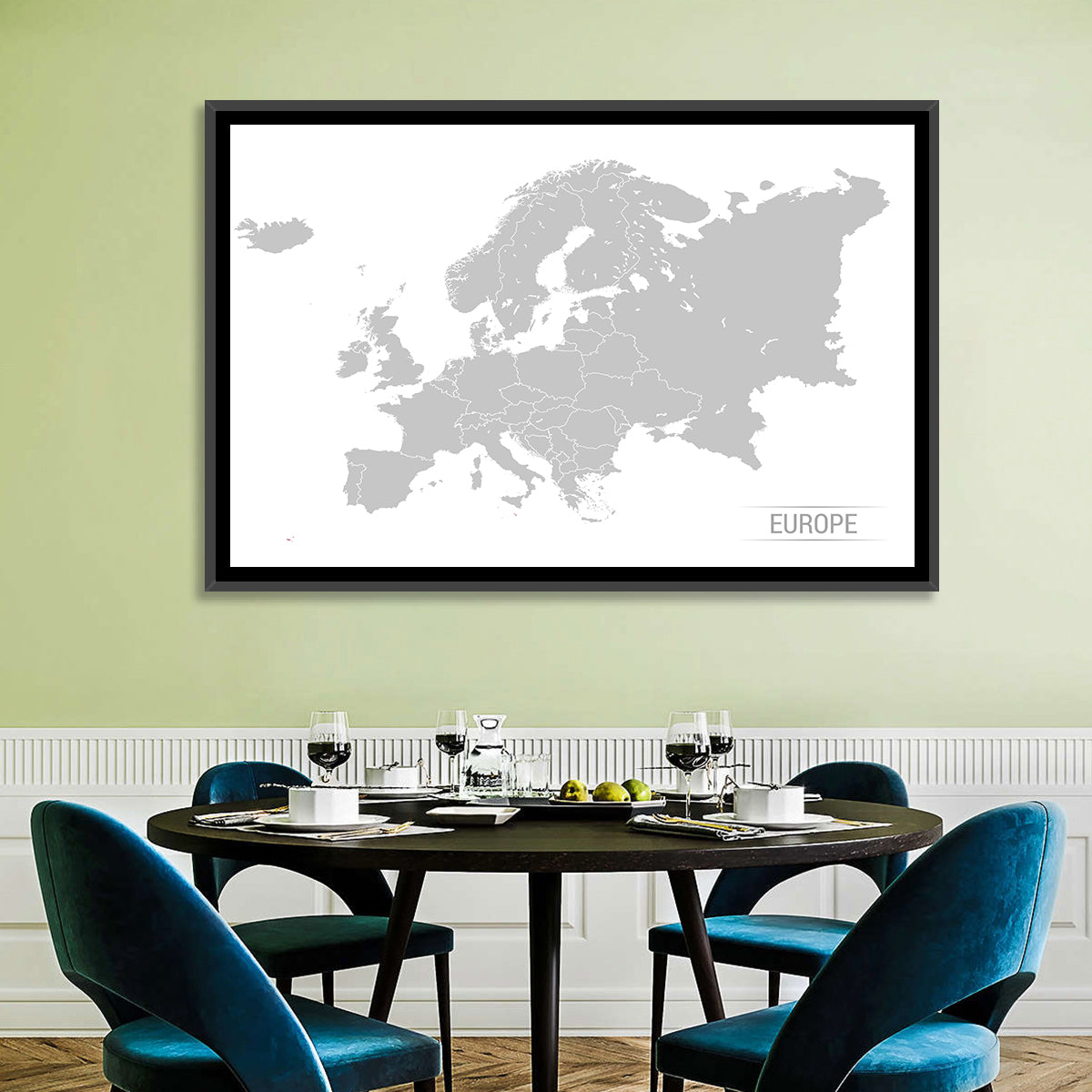 Gray Europe Outline Map Wall Art