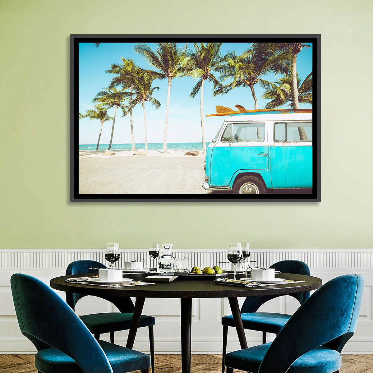 Vintage Vw Bus on Tropical Beach Wall Art