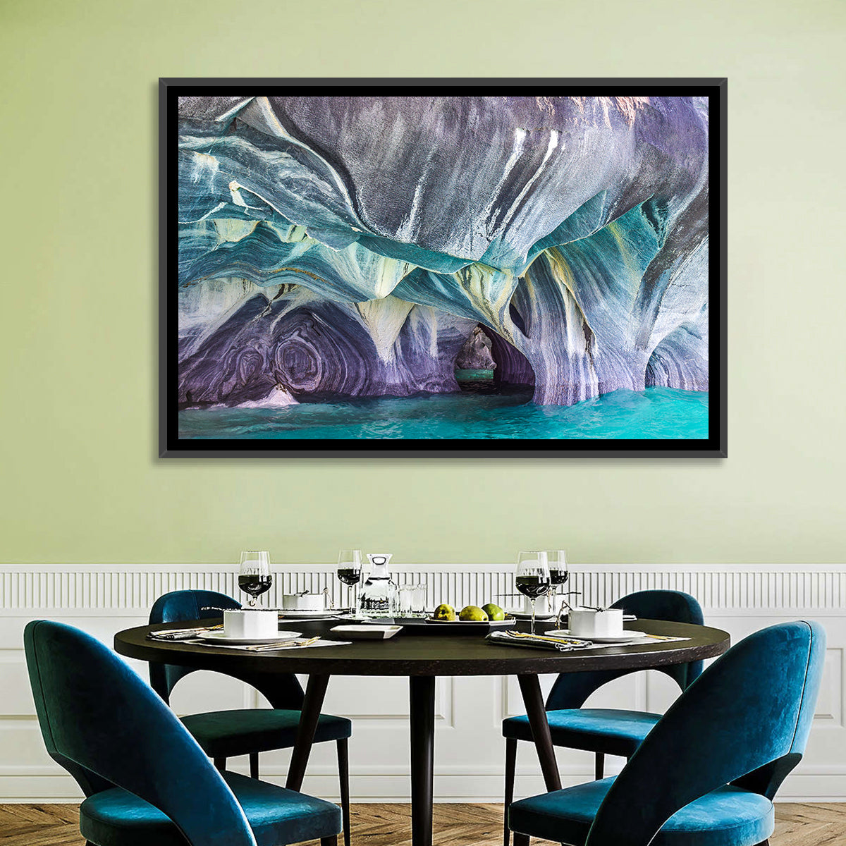 Marble Caves of Lake General Carrera Wall Art in a room, landscape