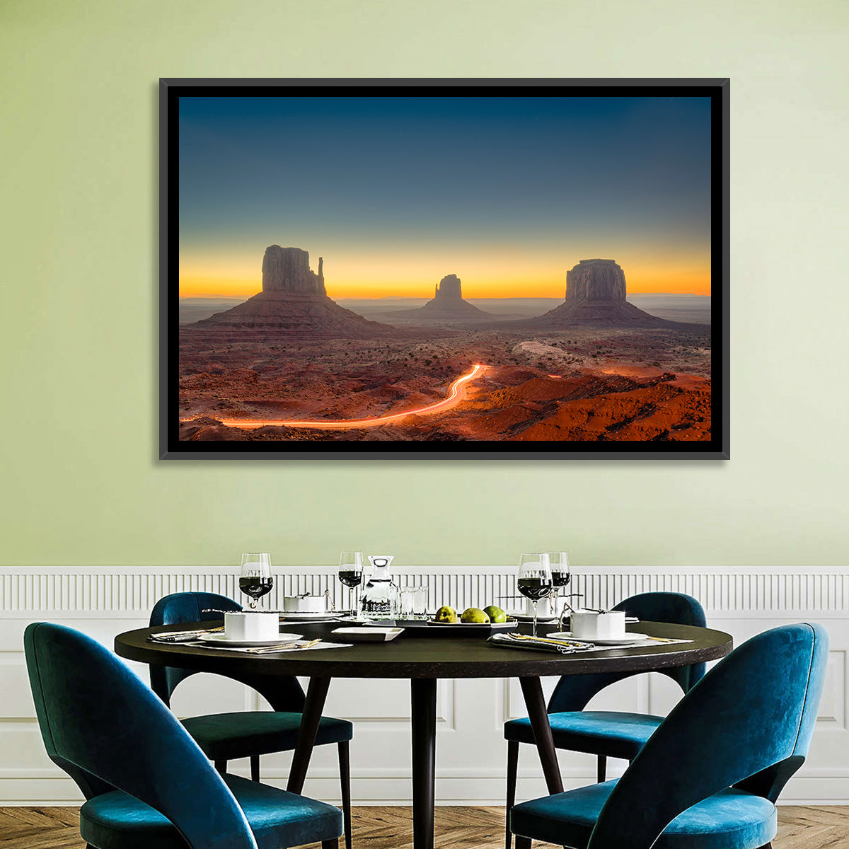 Monument Valley Golden Horizon Wall Art in a room, landscape