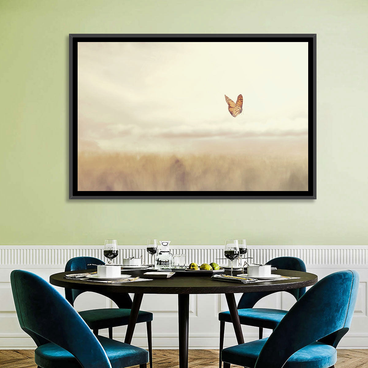 Monarch Over Beige Field Wall Art