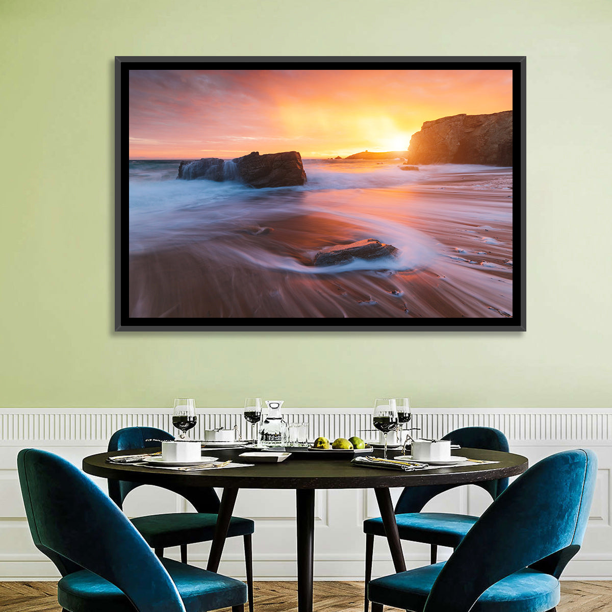 Quiberon Beach Sunset Wall Art in a room, landscape