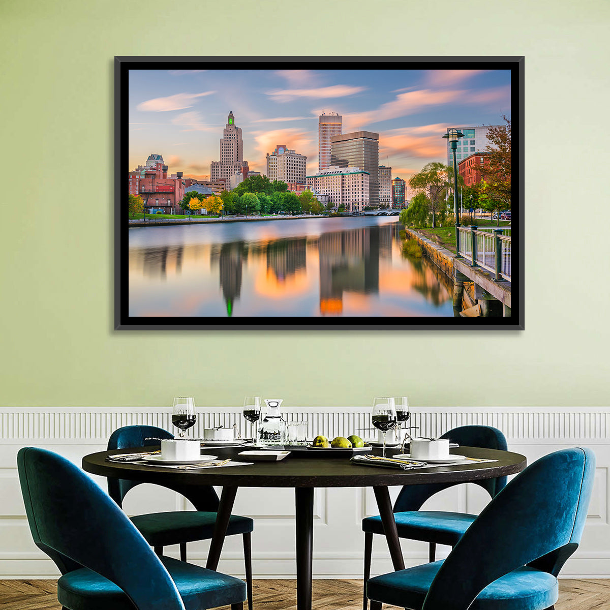 Providence Golden Hour Skyline Wall Art in a room, landscape