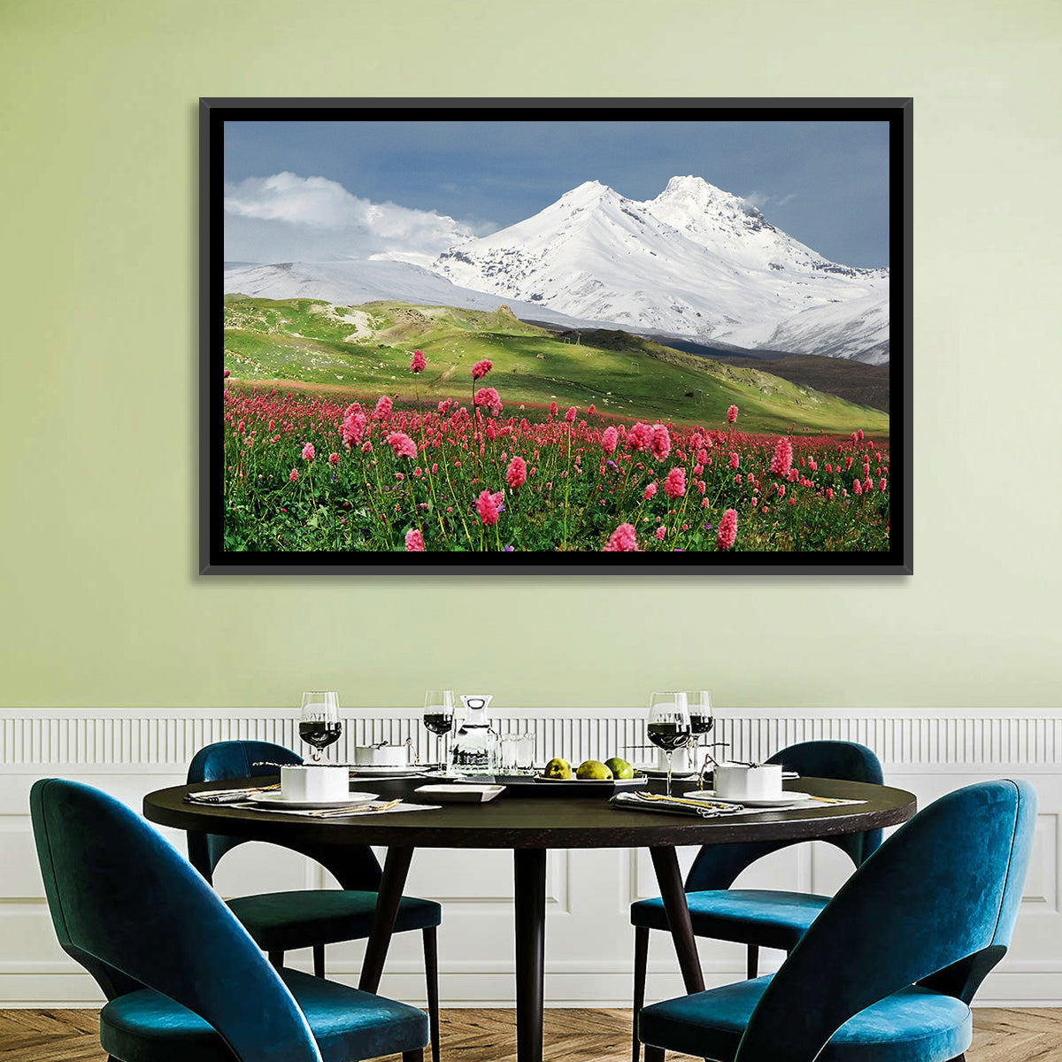 Caucasus Spring Wildflower Meadow Wall Art in a room, landscape