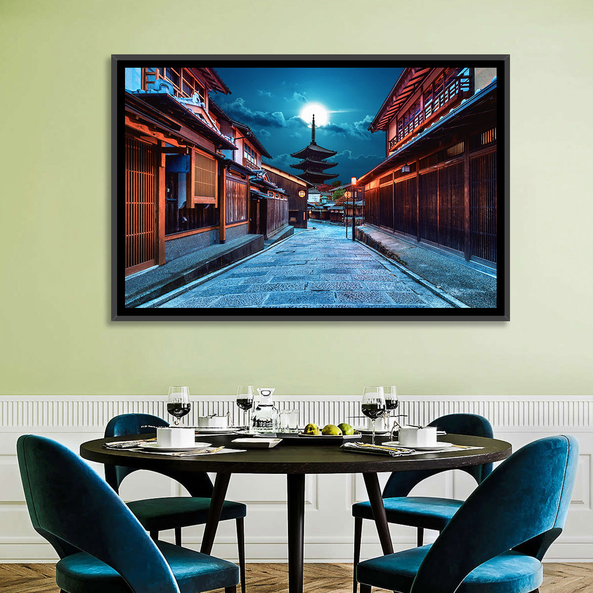 Moonlit Sannen Zaka Kyoto Wall Art in a room, landscape