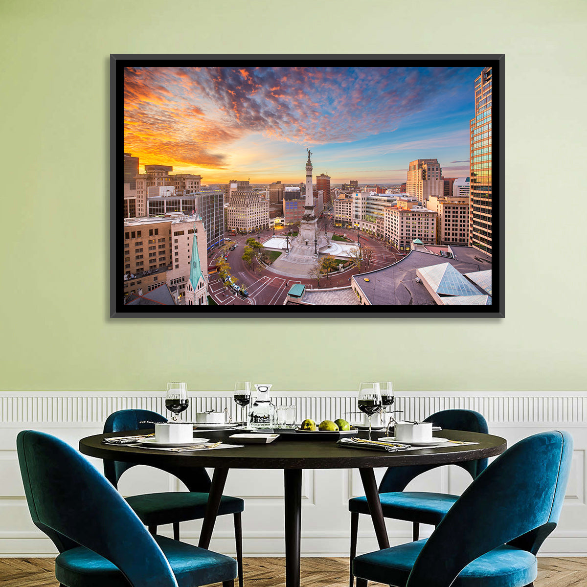 Indianapolis Monument Circle Wall Art in a room, landscape