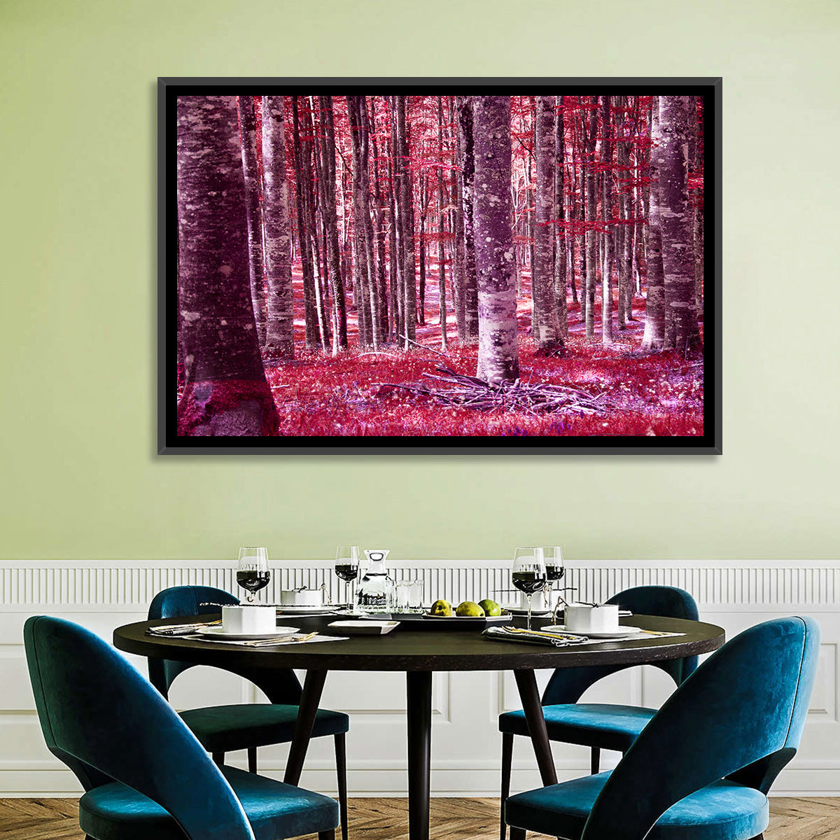 Crimson Woodland Wall Art in a room, landscape