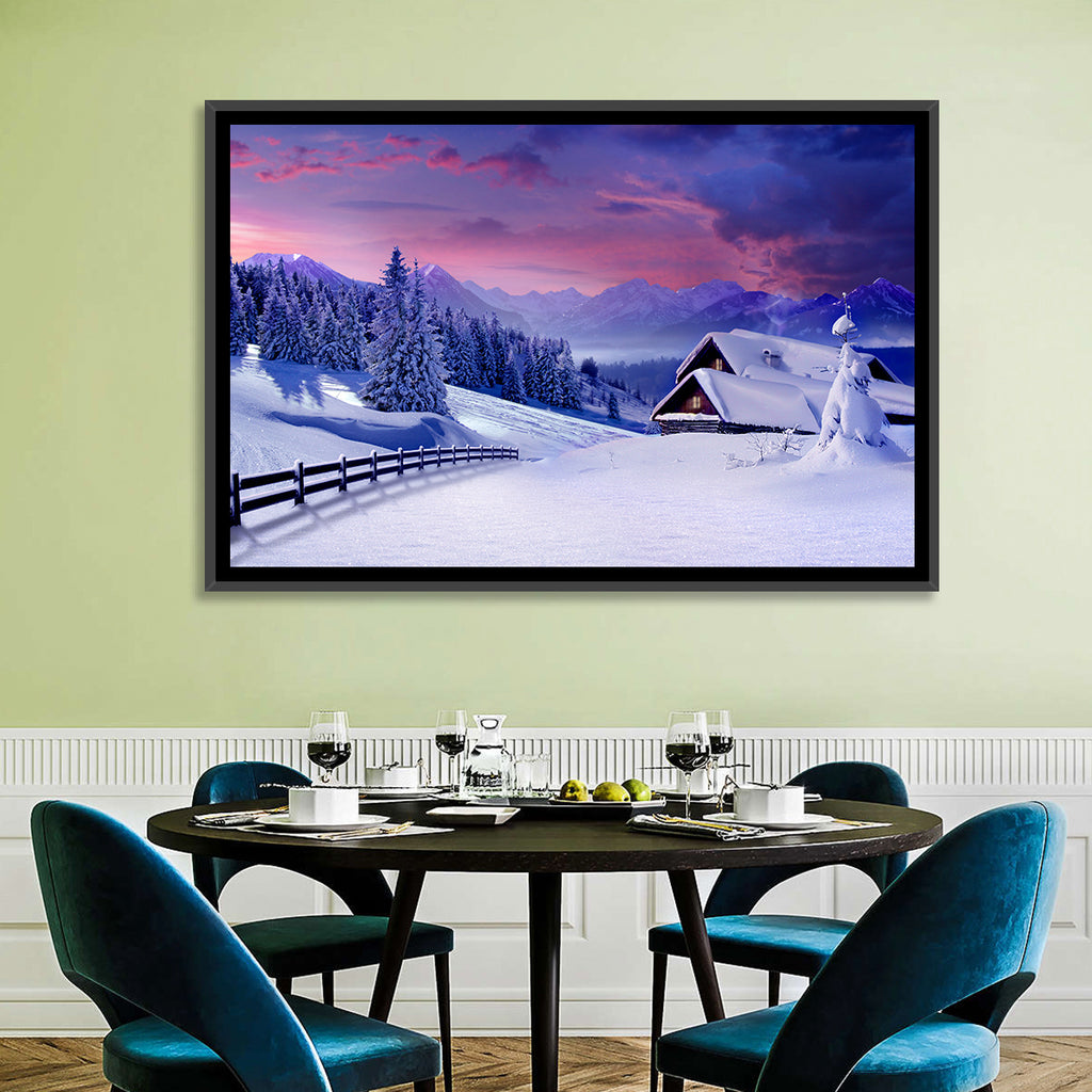 Snowy Mountain Cabin Wall Art