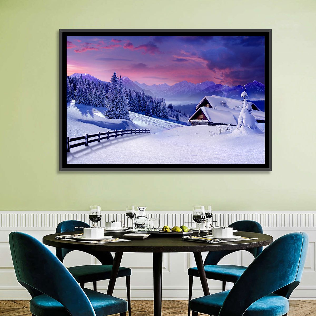 Snowy Mountain Cabin Wall Art