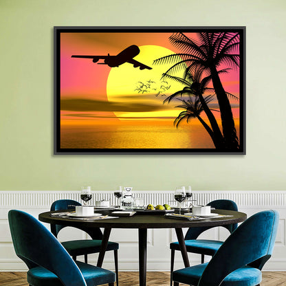 Wide-body Airplane Over Caribbean Dusk Wall Art
