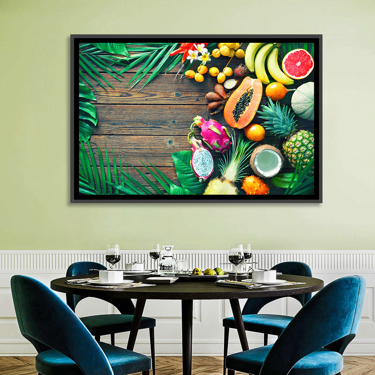 Tropical Fruit Still Life Wall Art in a room, landscape