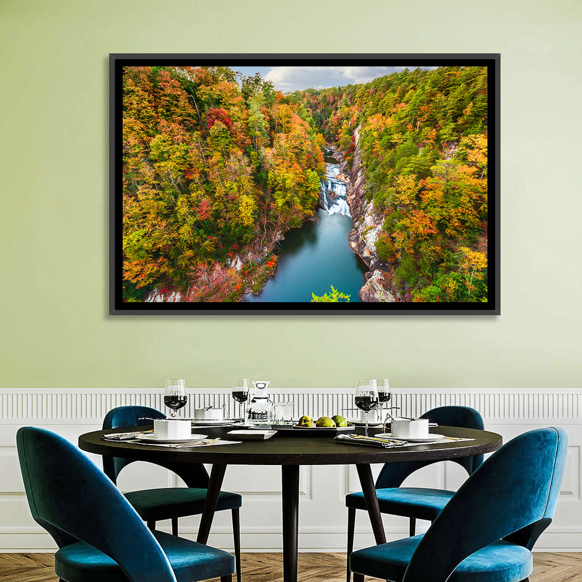 Tallulah Gorge Waterfall Wall Art in a room, landscape