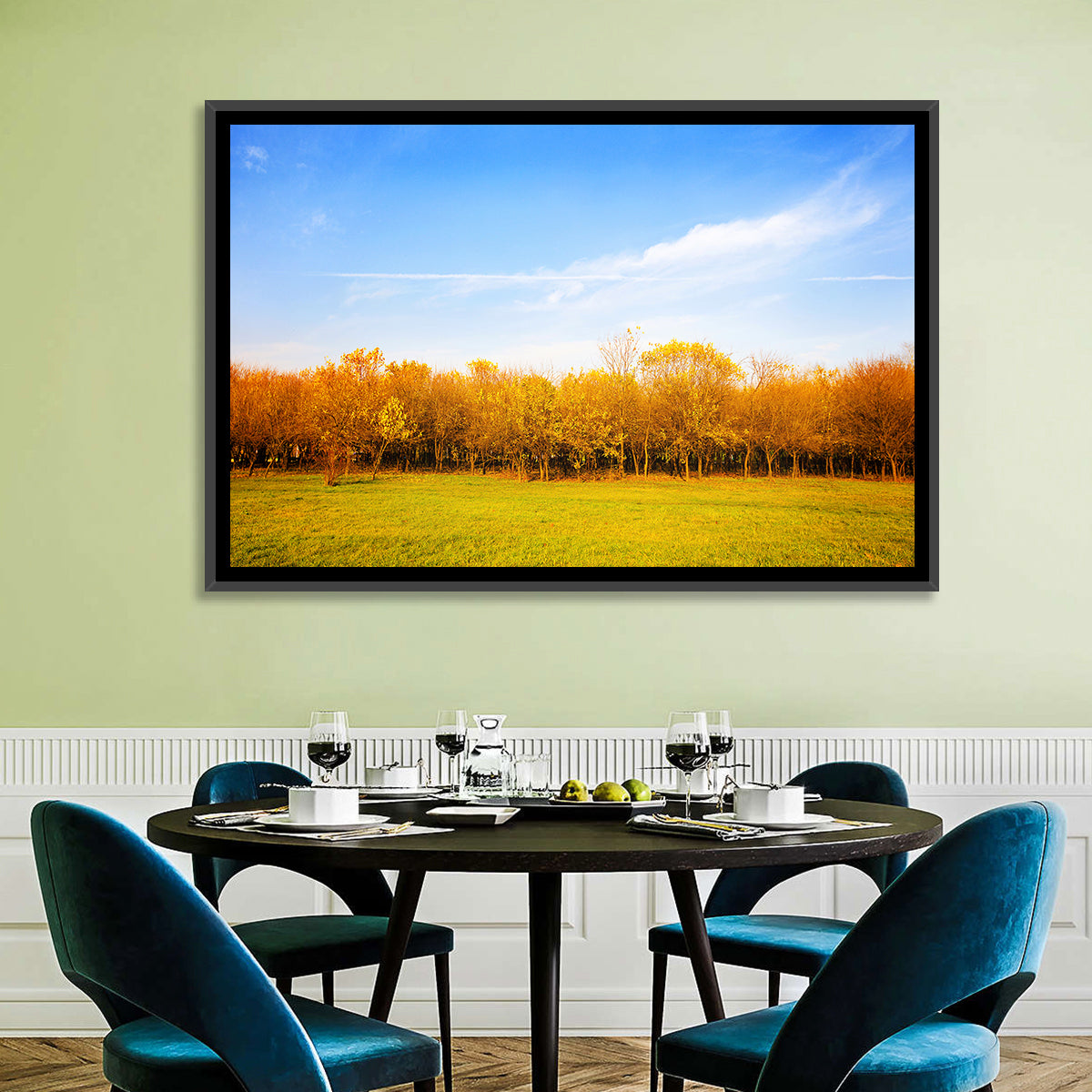 Autumn Forest Meadow Wall Art in a room, landscape