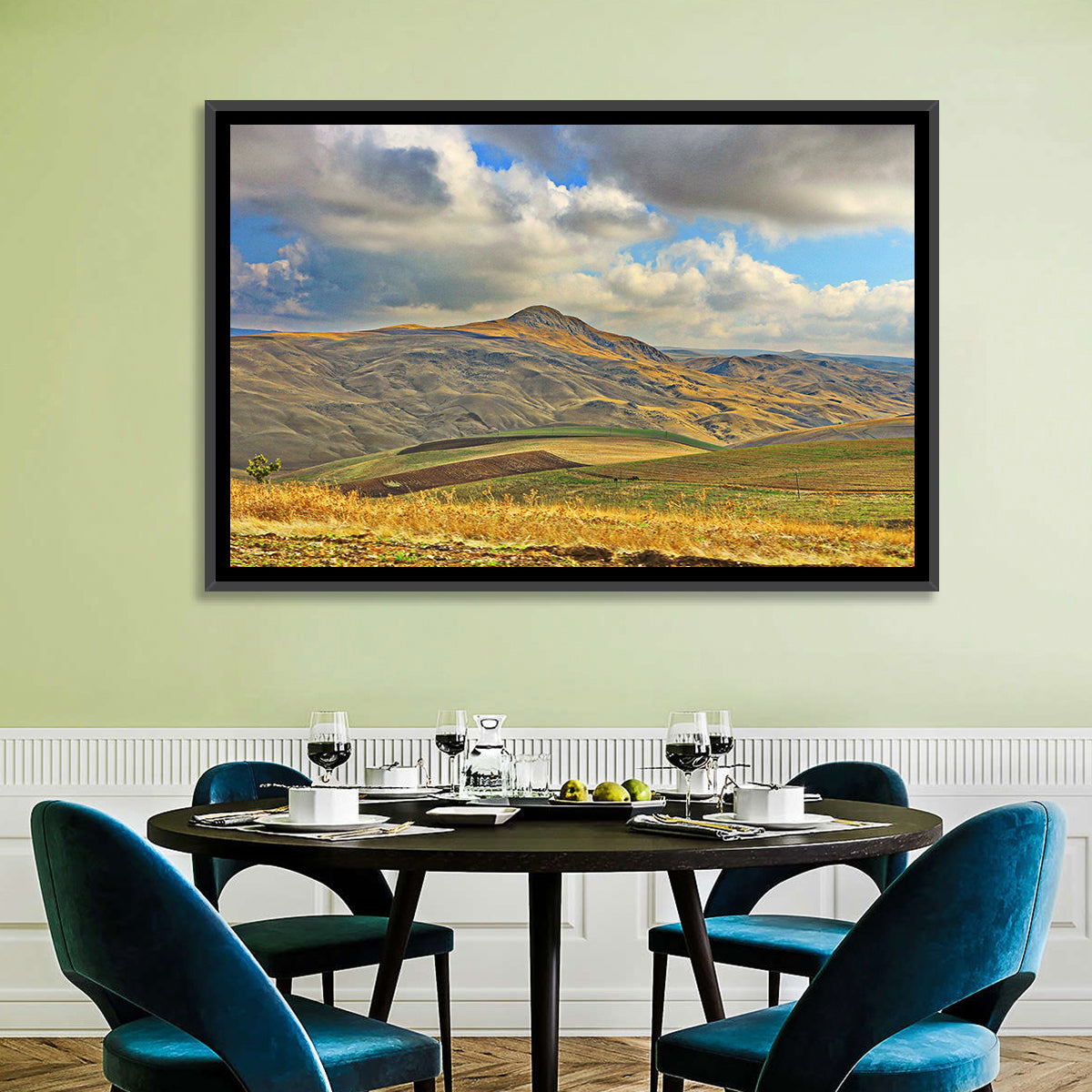 Shamakhi Valley Harvest Fields Wall Art in a room, landscape