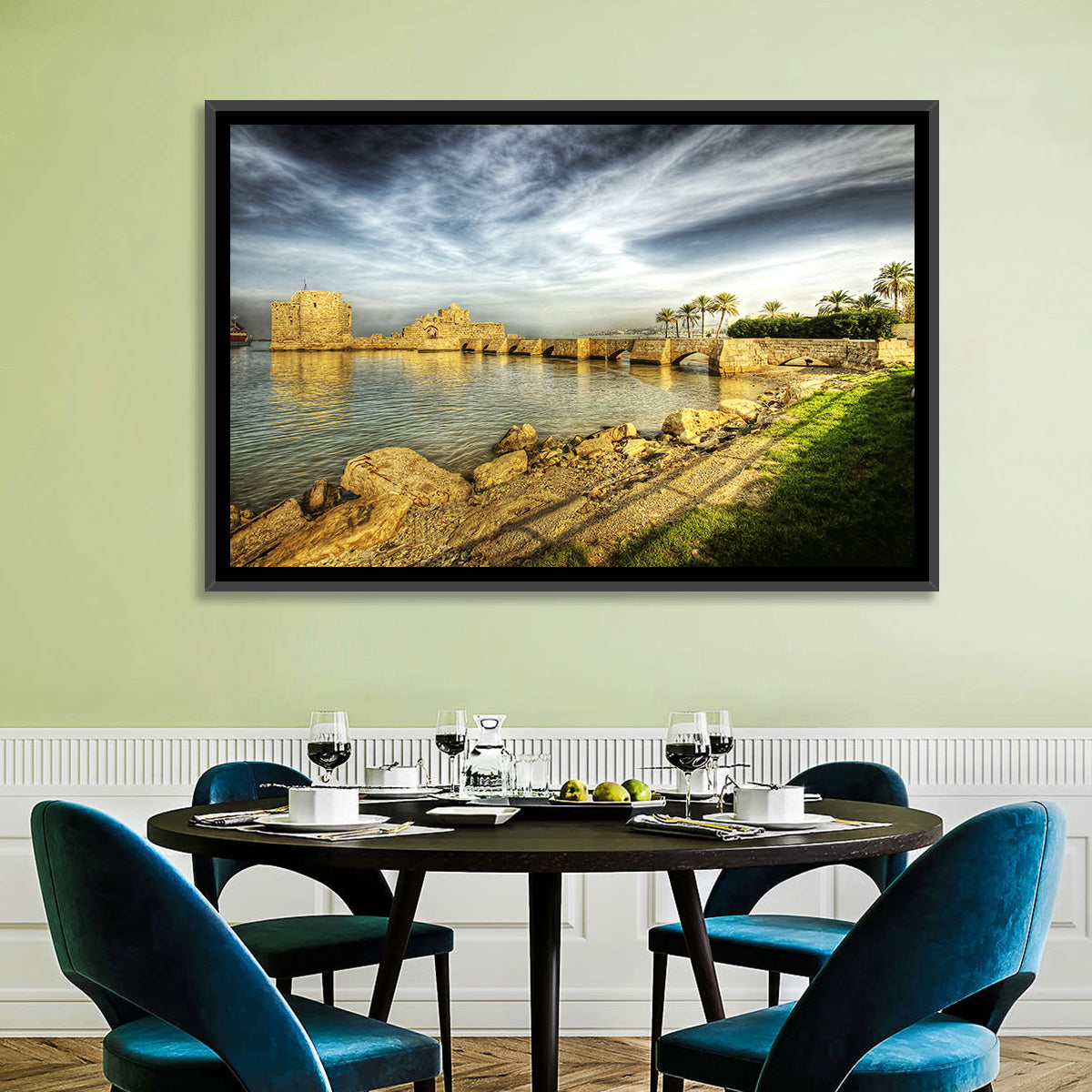 Sidon Sea Castle Wall Art in a room, landscape