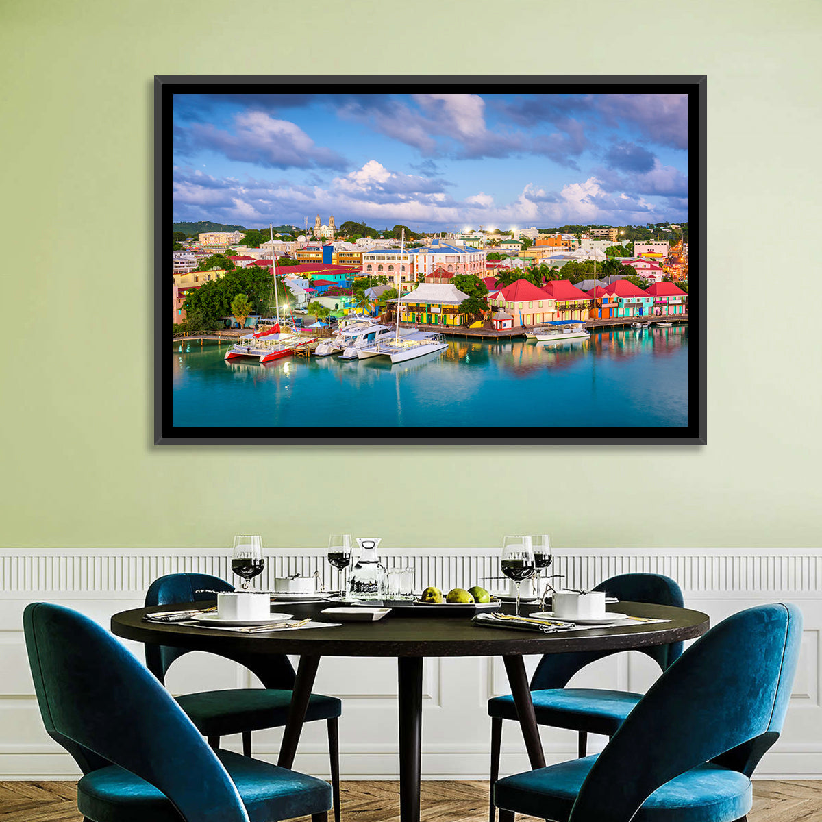 St. John’s Harbor at Golden Dusk Wall Art in a room, landscape