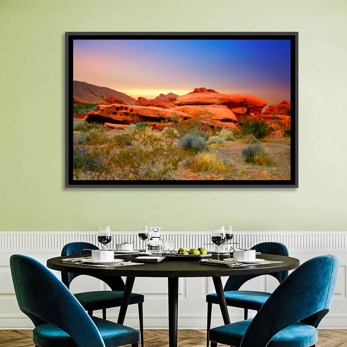 Red Rock Canyon Sunset Wall Art in a room, landscape