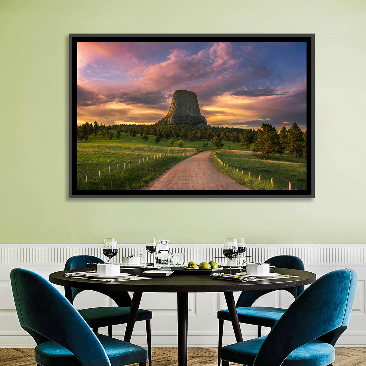 Devils Tower at Sunset Wall Art in a room, landscape