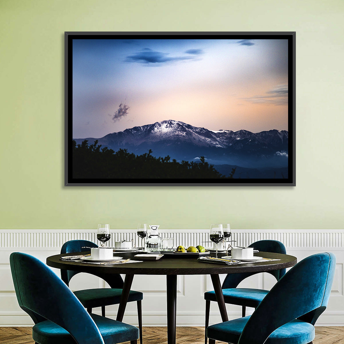 Snow-capped Pikes Peak at Dusk Wall Art