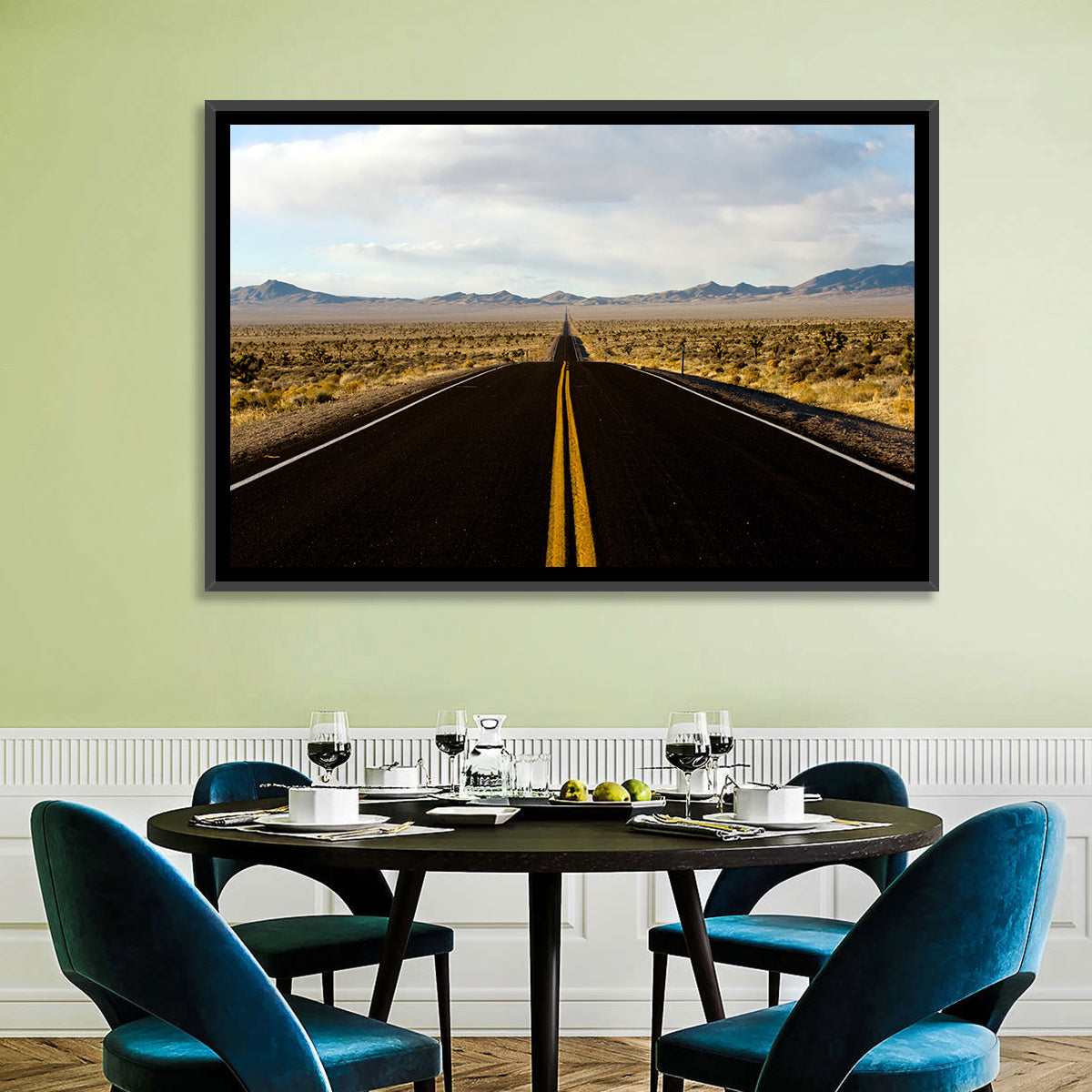 Nevada Desert Highway Wall Art in a room, landscape