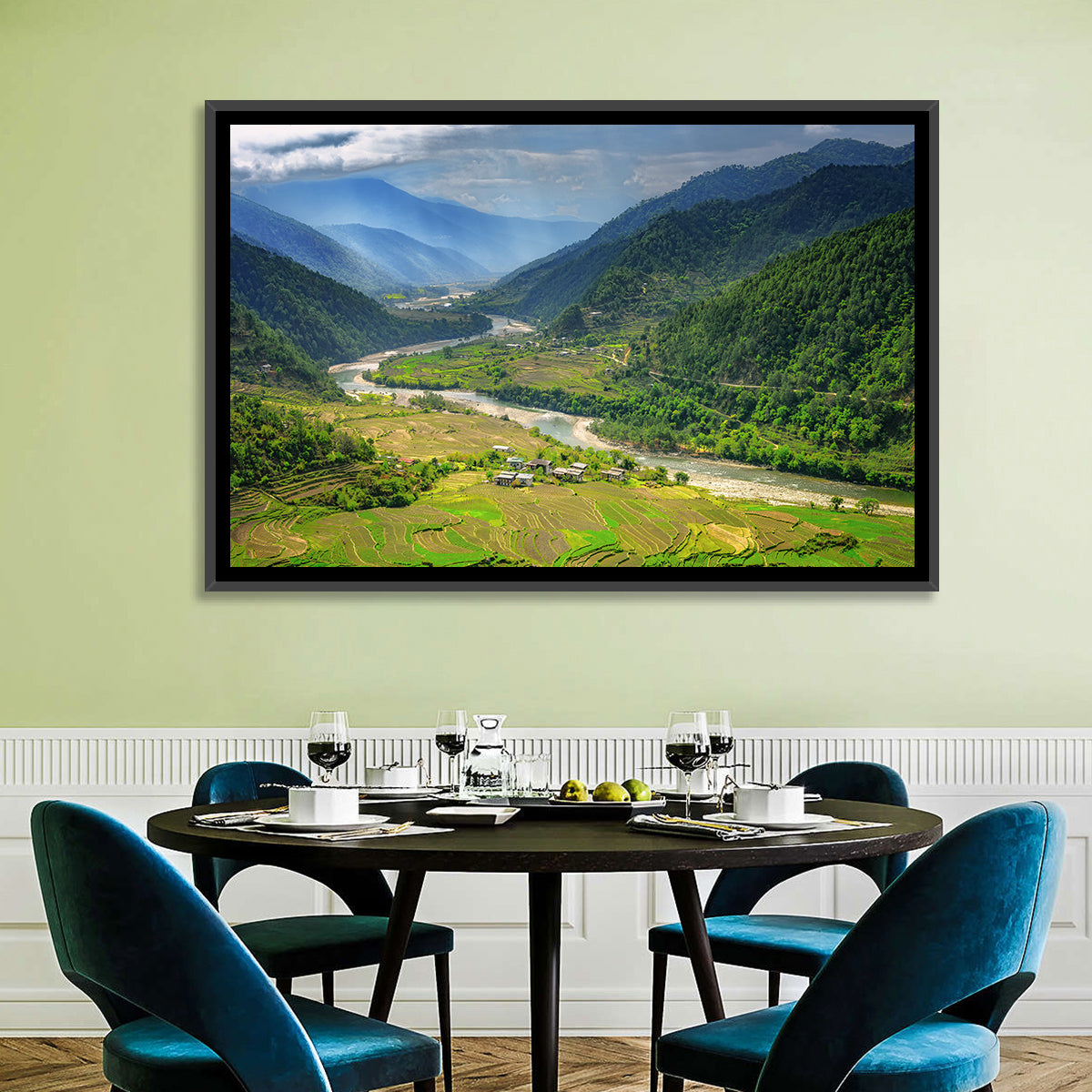 Punakha River Valley with Terraced Rice Fields Wall Art