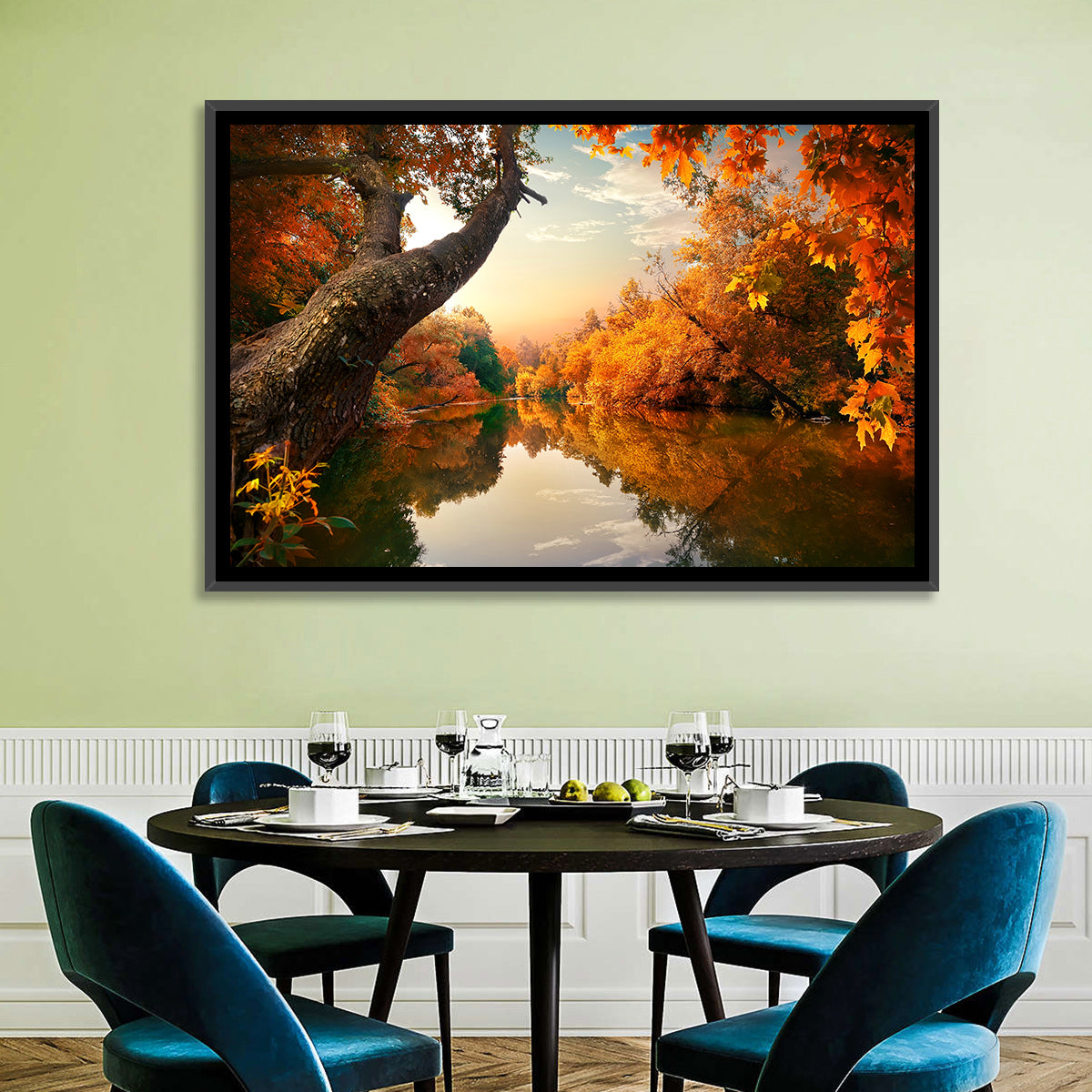 Golden Autumn River Reflections Wall Art