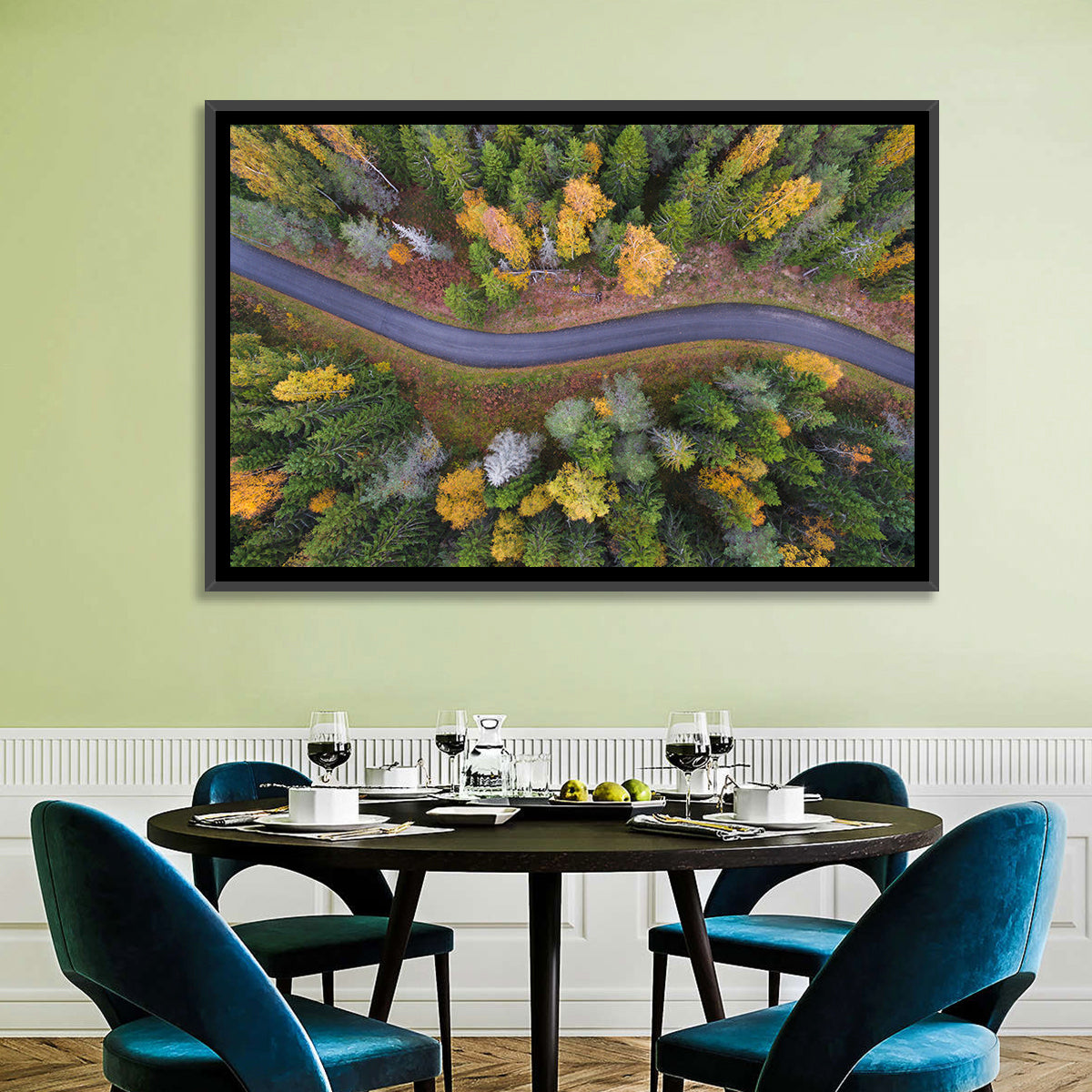 Aerial Autumn Forest Road Wall Art