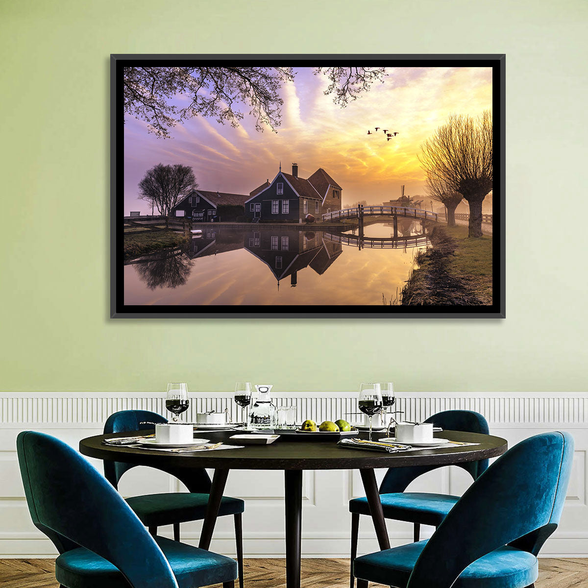 Dutch Canal House at Sunset Wall Art