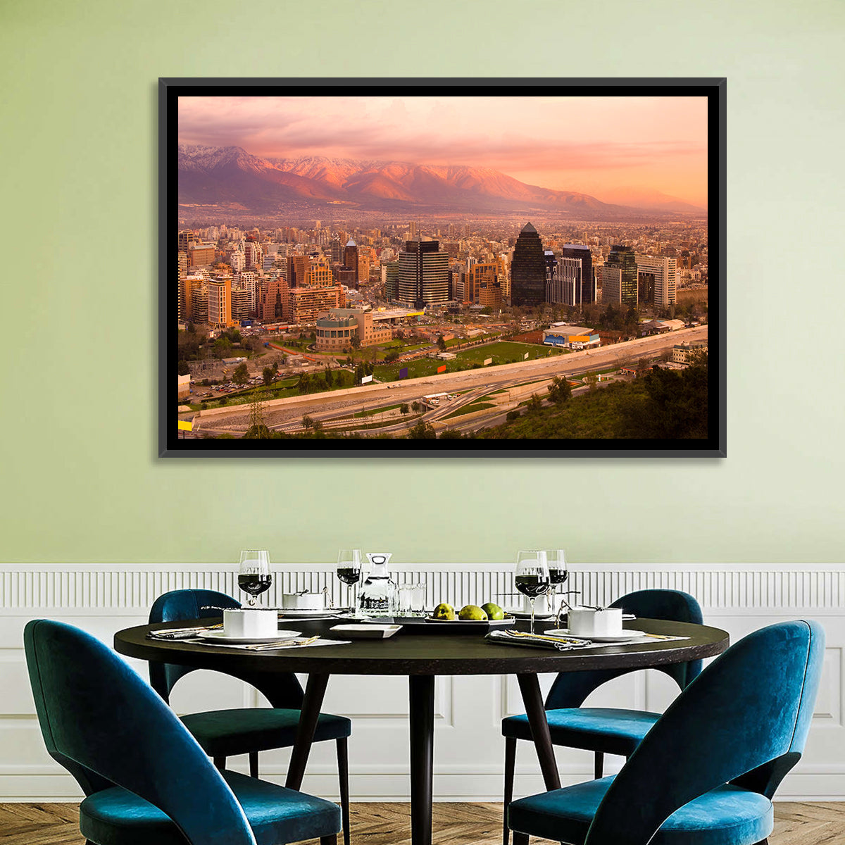 Santiago Skyline at Sunset Wall Art