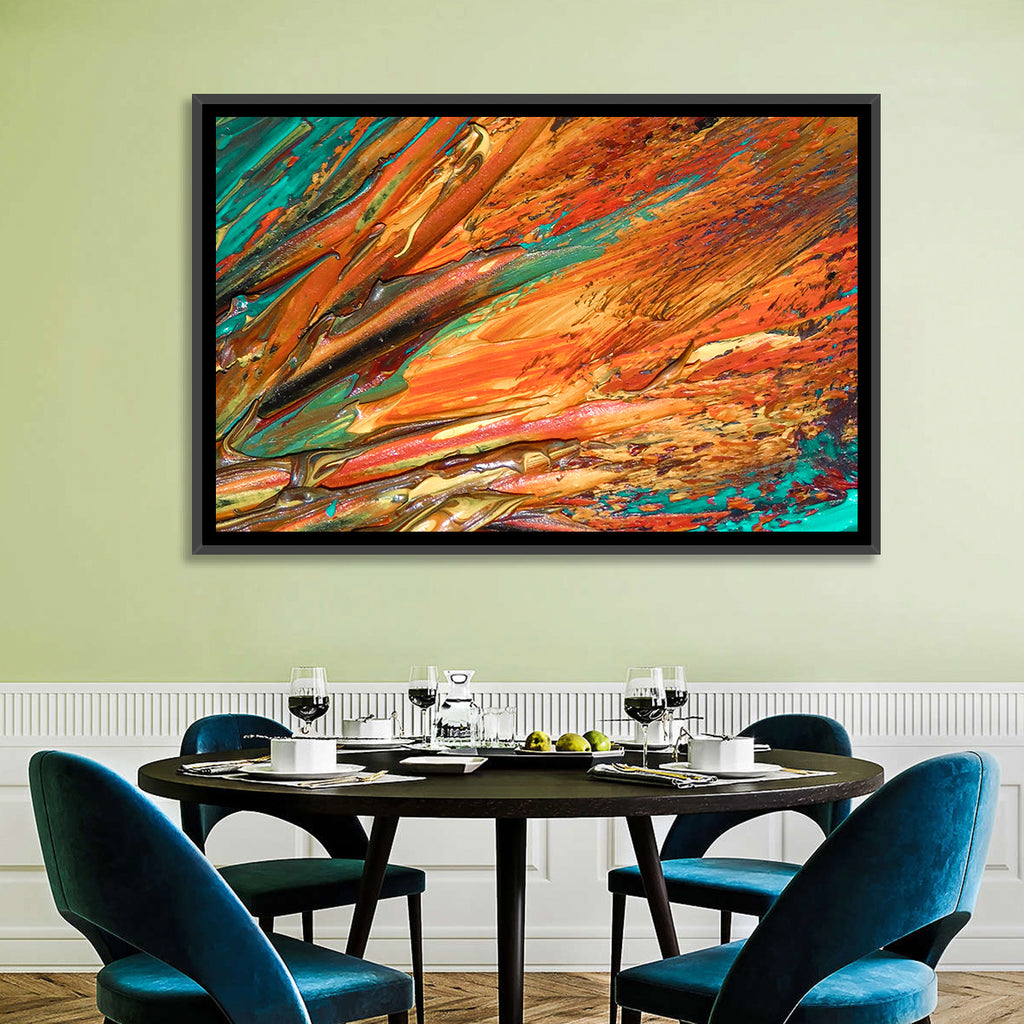 Flowing River Abstract in Orange and Teal Wall Art