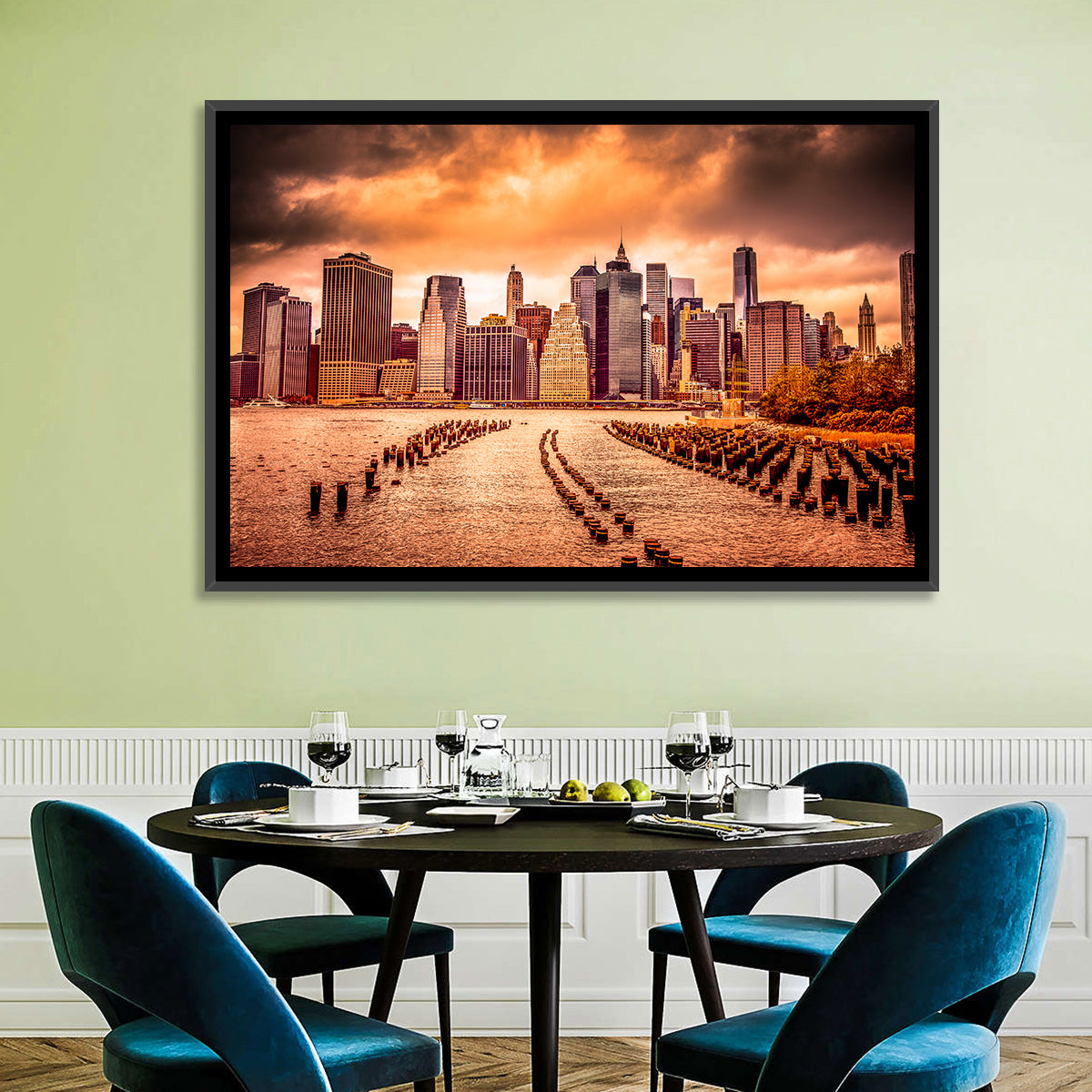 Lower Manhattan Financial District Wall Art in a room, landscape
