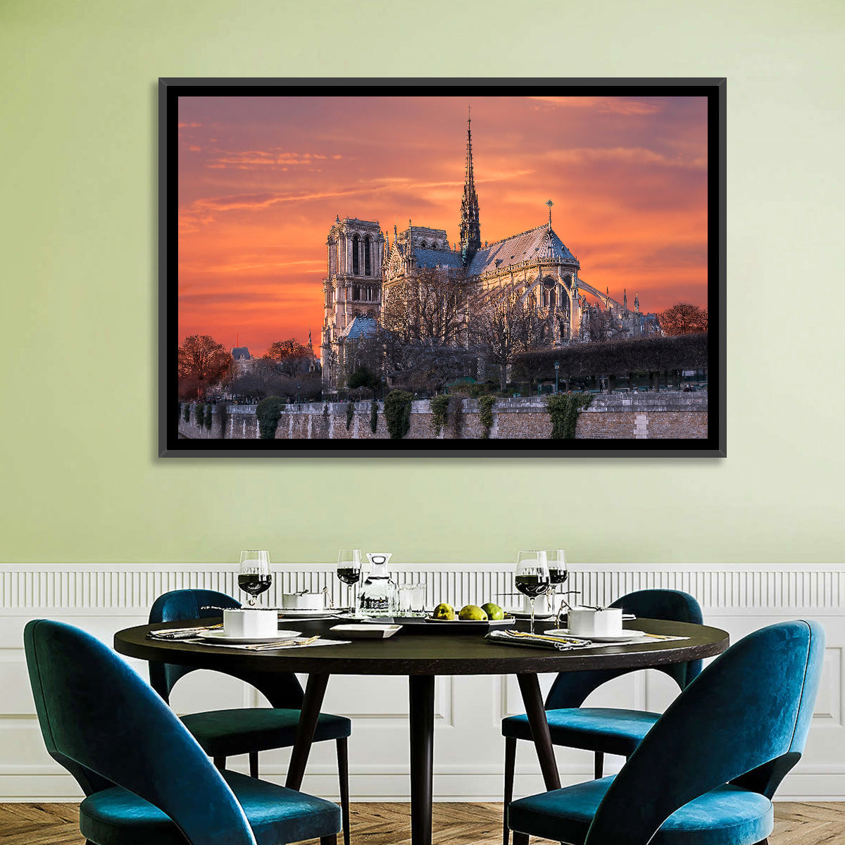Notre-dame Cathedral at Golden Hour Wall Art in a room, landscape