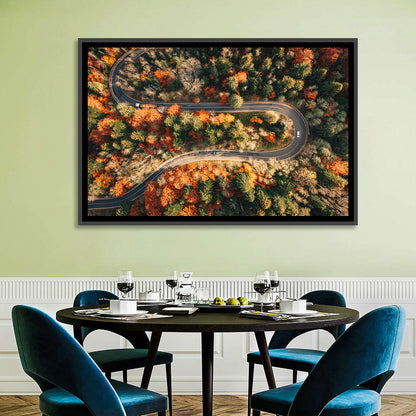 Aerial Winding Autumn Forest Road Wall Art