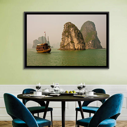 Ha Long Bay Junk Boat and Karst Cliffs Wall Art