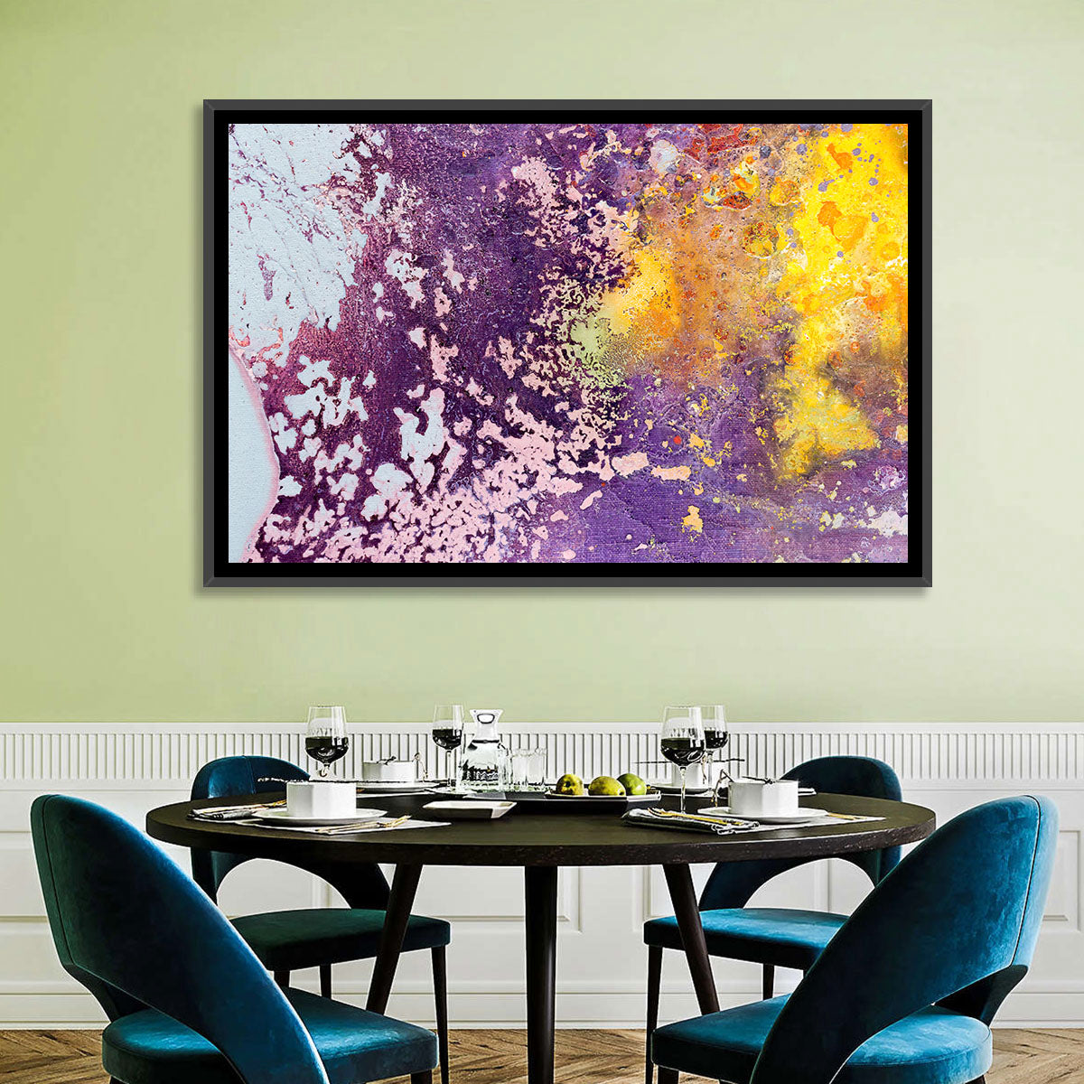 Color Fusion Abstract Wall Art in a room, landscape