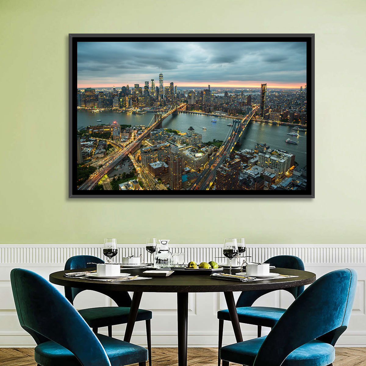 New York Twilight Cityscape Wall Art in a room, landscape