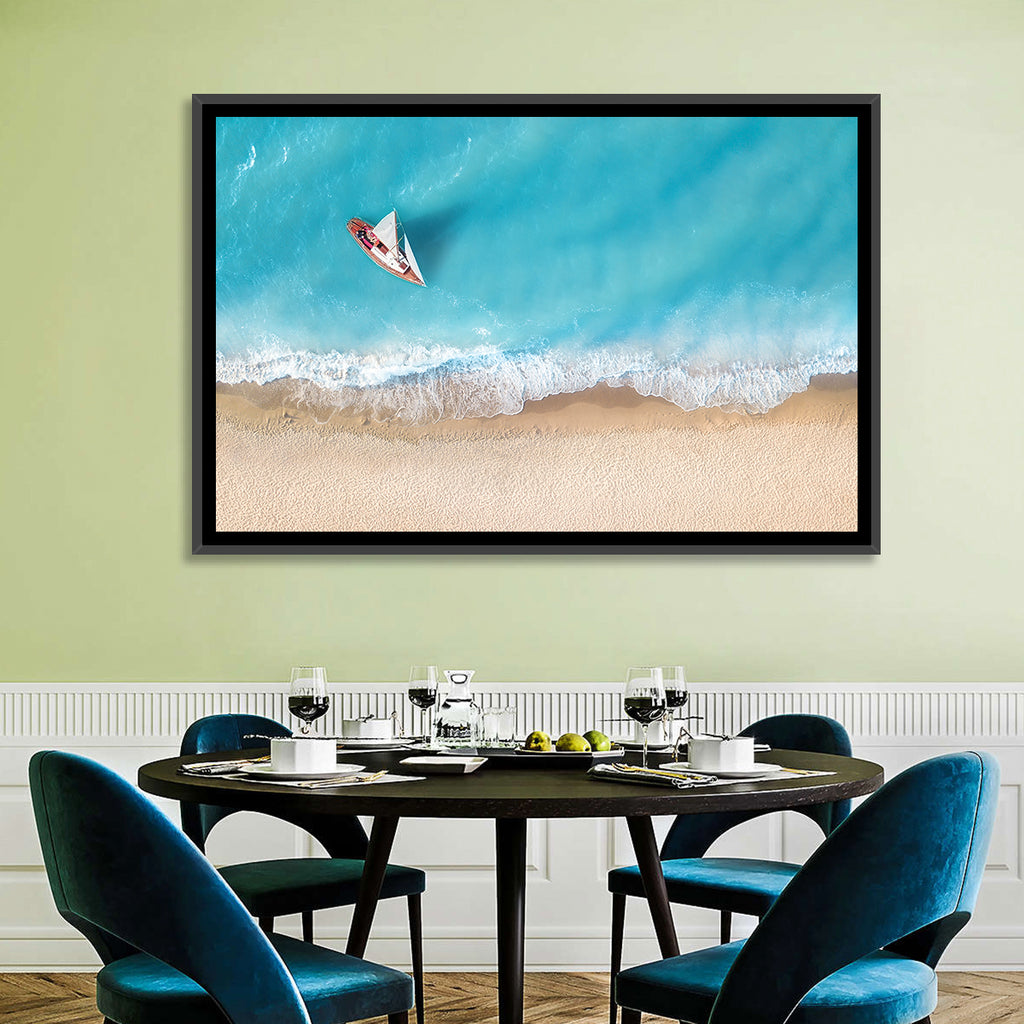 Centered Sailboat Over Turquoise Sea Wall Art