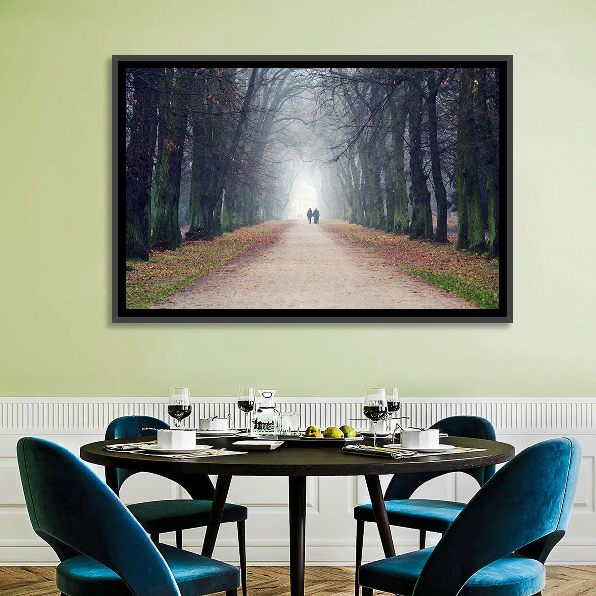 Foggy Tree Lined Walkway in Autumn Wall Art