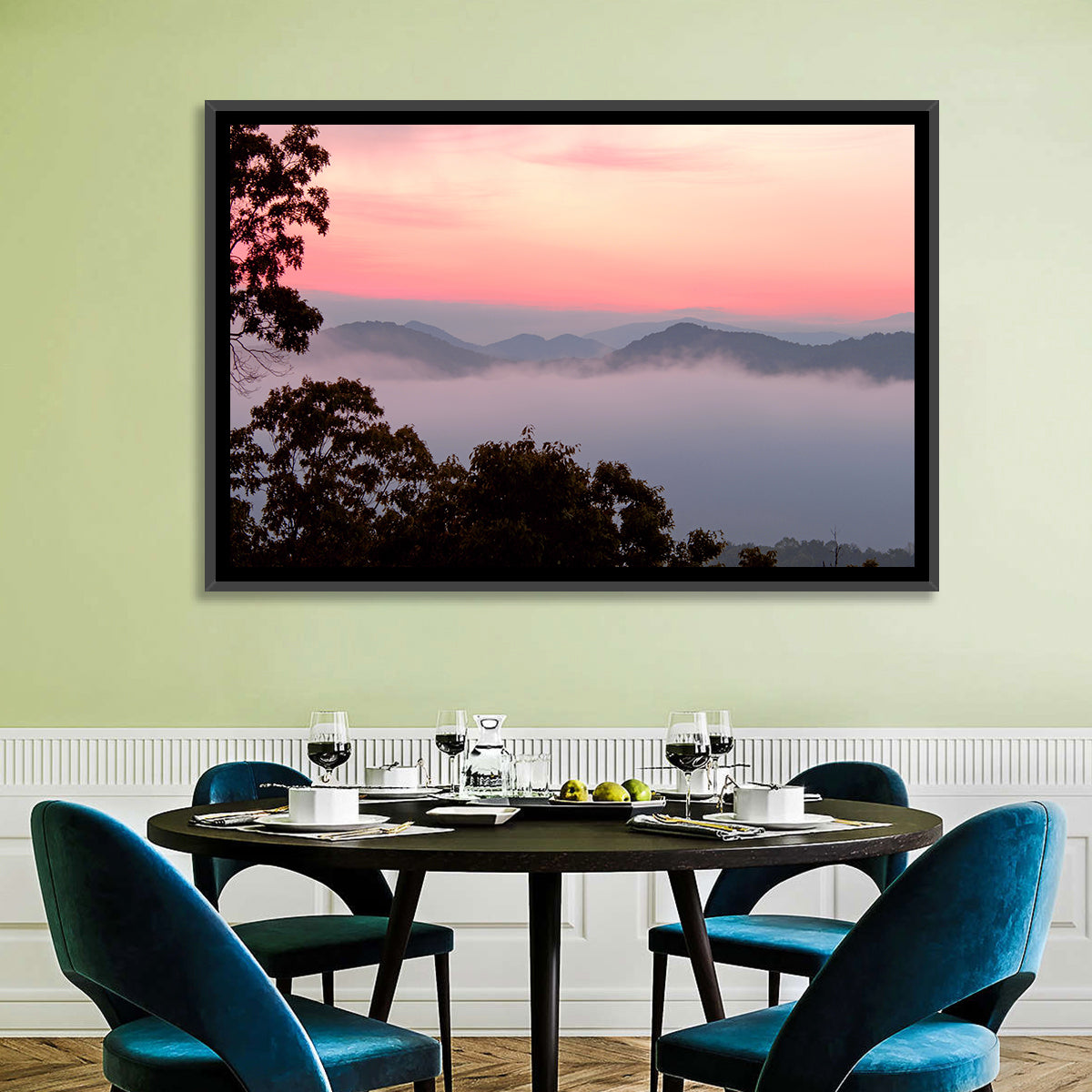 Smogy Foothills Dawn Wall Art in a room, landscape