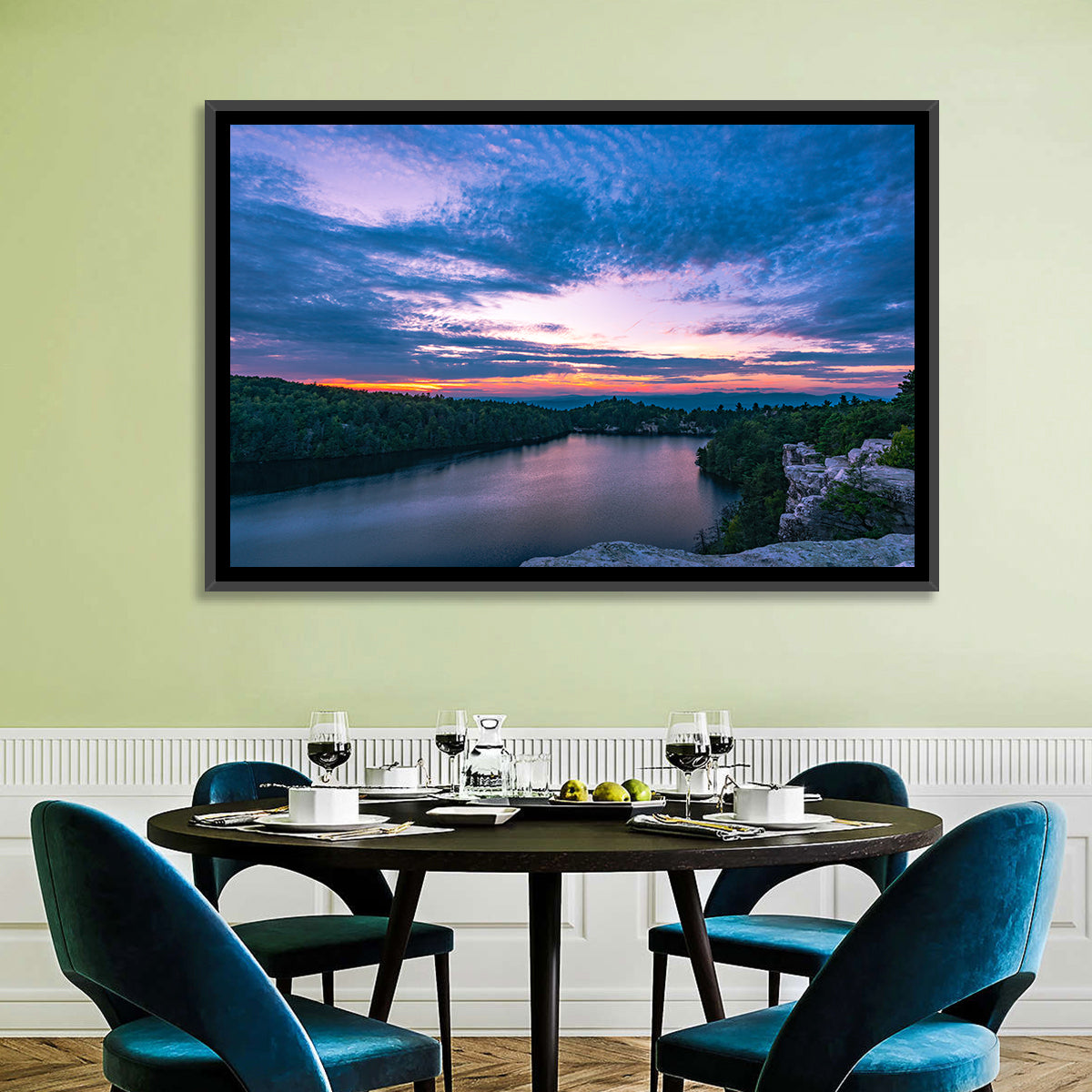 Lake Minnewaska Sunset Wall Art in a room, landscape