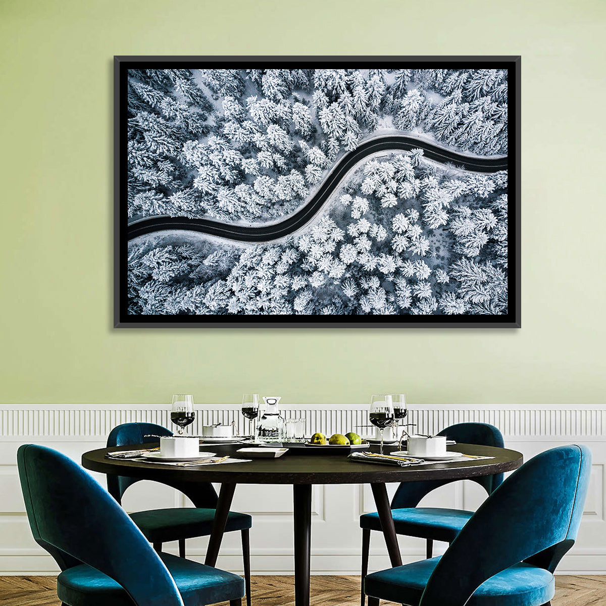 S-curve Winter Forest Road Wall Art