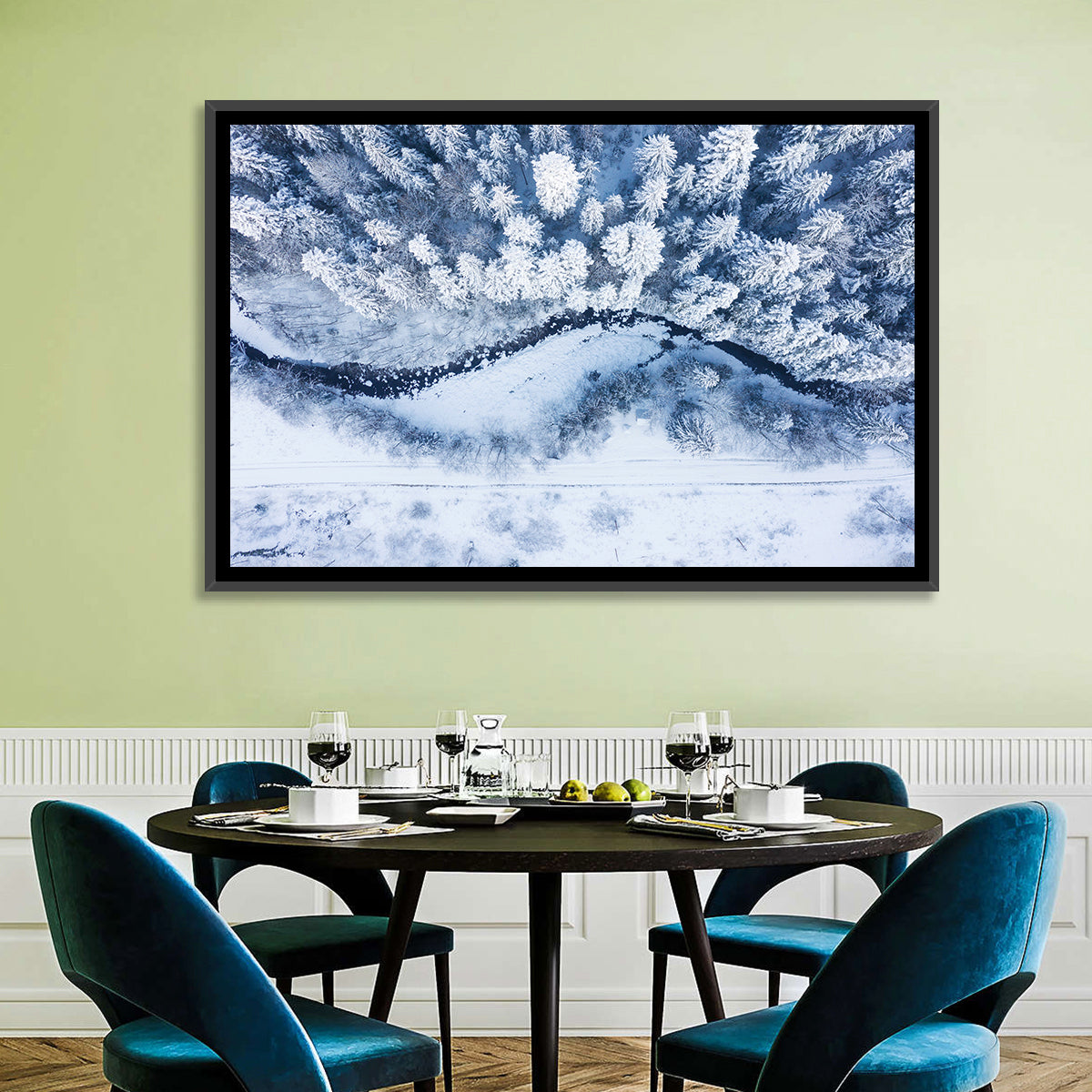Winding Snowy River Wall Art in a room, landscape