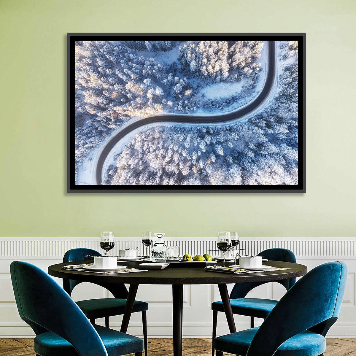 Winding Snow-covered Forest Road Wall Art