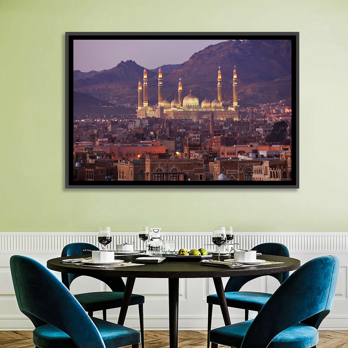 Al-saleh Mosque at Dusk Wall Art in a room, landscape