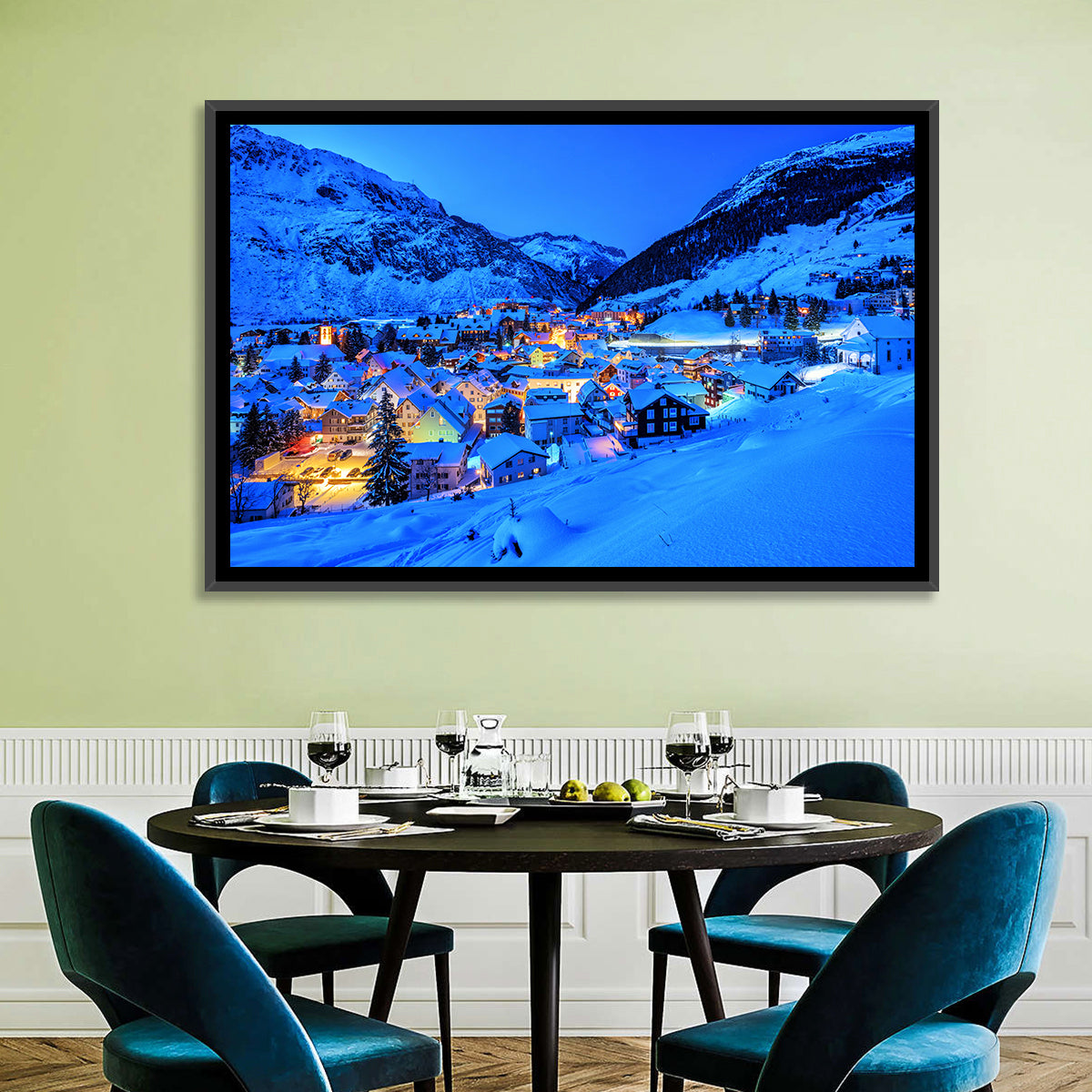 Andermatt Winter Village Wall Art in a room, landscape