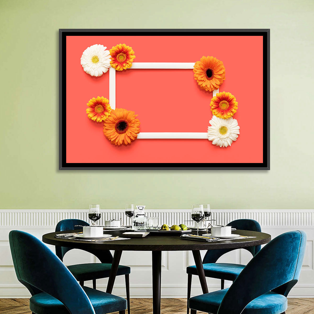 Handwritten Gerbera Greeting Wall Art in a room, landscape