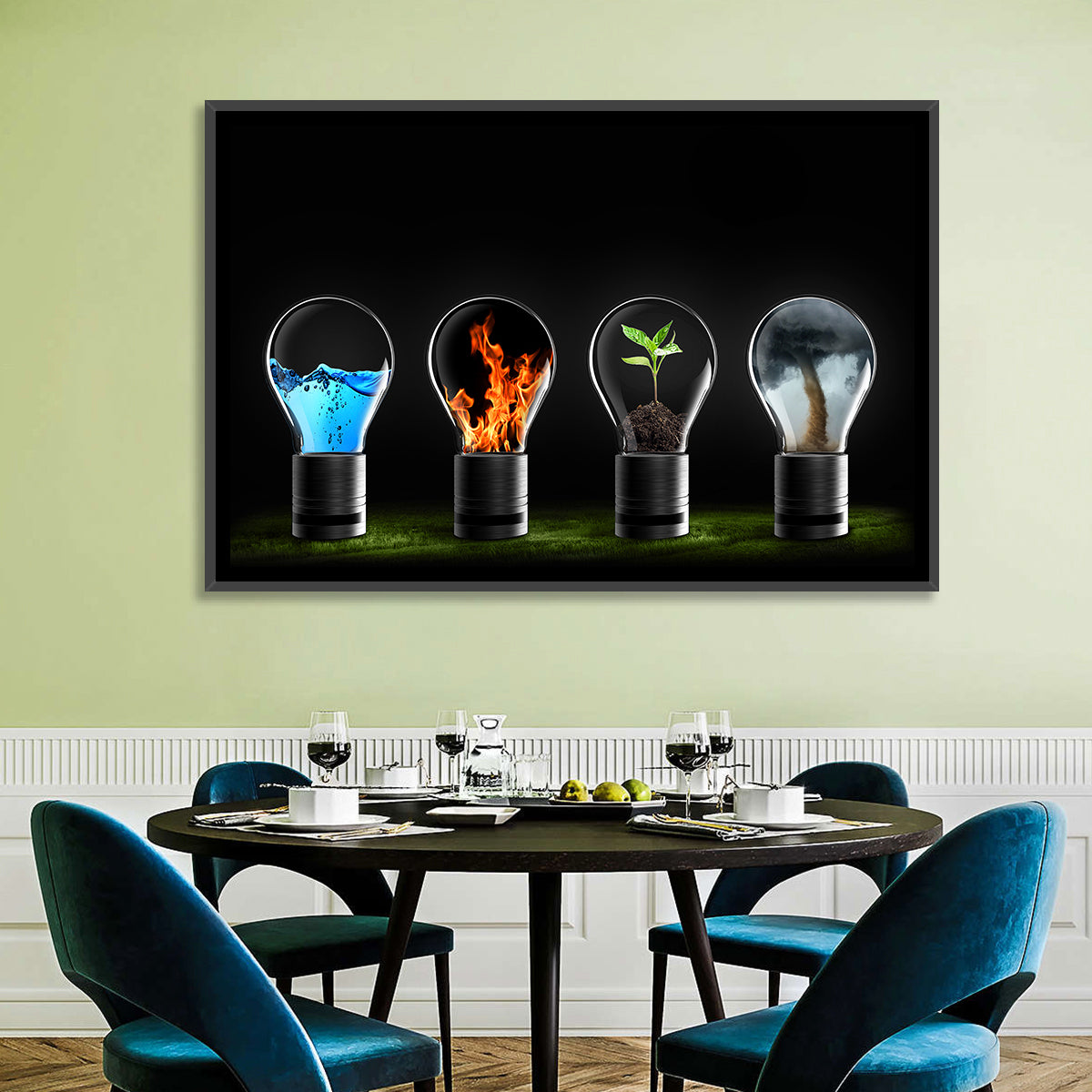 Elemental Light Bulbs Wall Art in a room, landscape