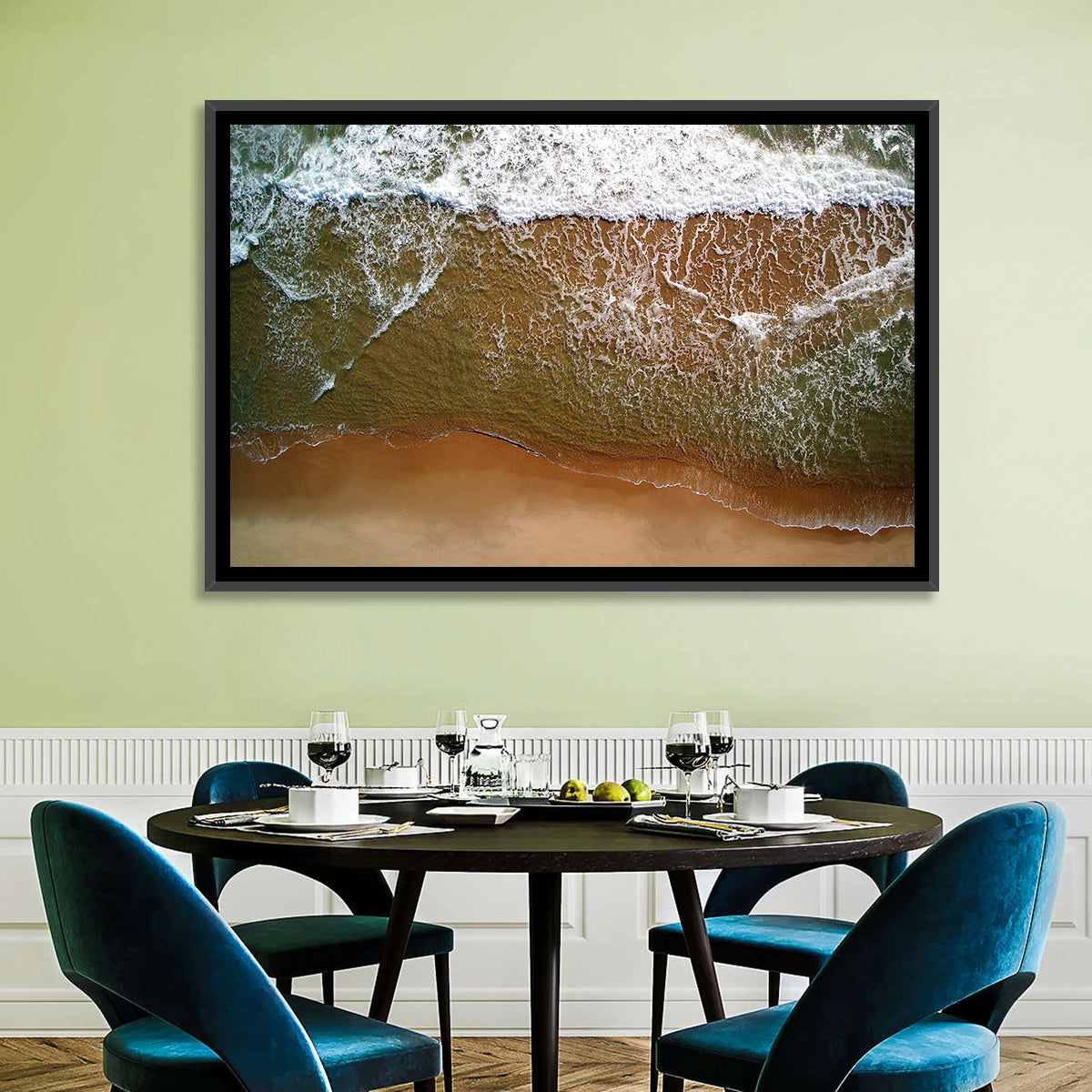Misquamicut Beach Aerial View Wall Art in a room, landscape
