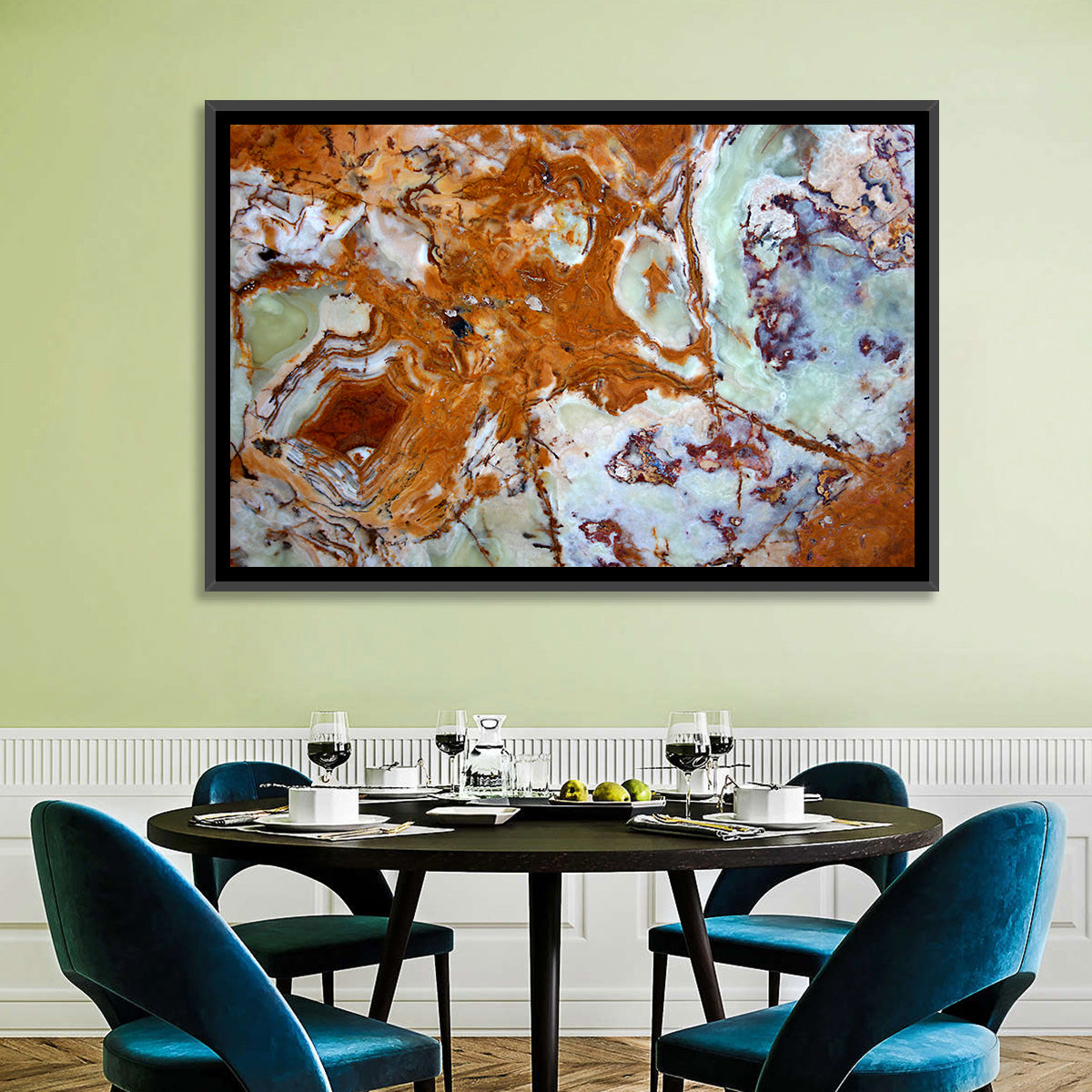 Onyx Texture Abstract Wall Art in a room, landscape