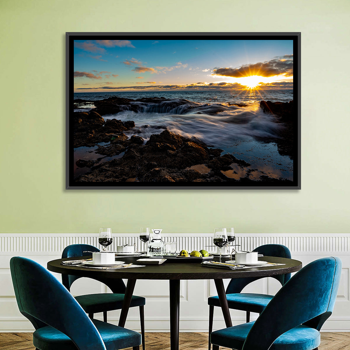 Thor's Well Sunset, Oregon Coast Wall Art in a room, landscape